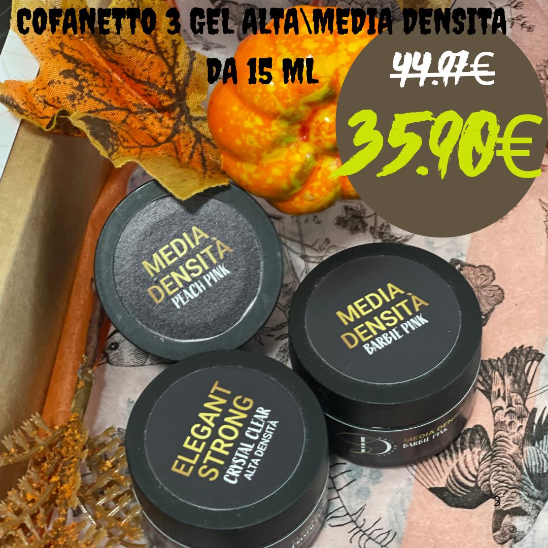 Cofanetto 3 Gel alta/media densità da 15ml (Dark nude/Pastel Pink,Cristal Clear)