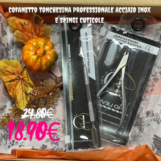 Cofanetto tronchesina professionale acciaio inox e spingi cuticole